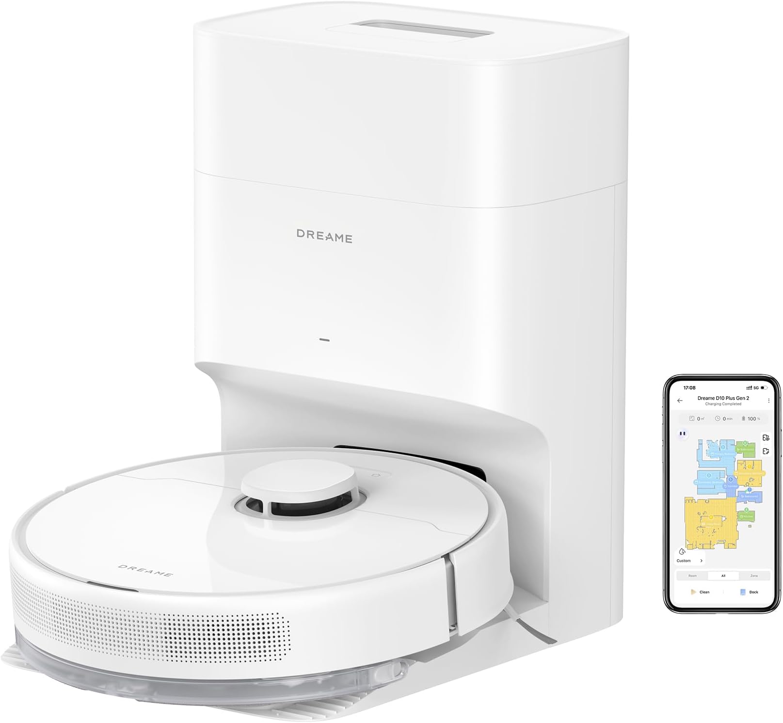 Dreame D10 Plus Robot Vacuum Cleaner & Mop with 2.5L Self Emptying Station, LiDAR Navigation-Obstacle Detection-Editable Map, 4000Pa, Hard Floor-Carpet, 170m Runtime, WiFi/APP/Alexa, 2 Years Warranty