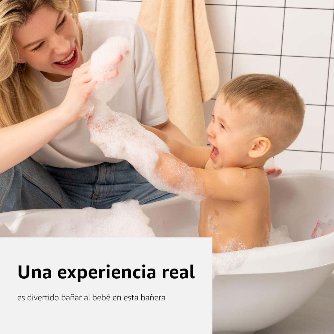 Hylat Baby Bañera para bebés con soporte y desagüe - Certificado TÜV Rheinland - ergonómica y cómoda para recién nacidos y bebés - Colección Lite - Color: Gris, Diseño: Friends