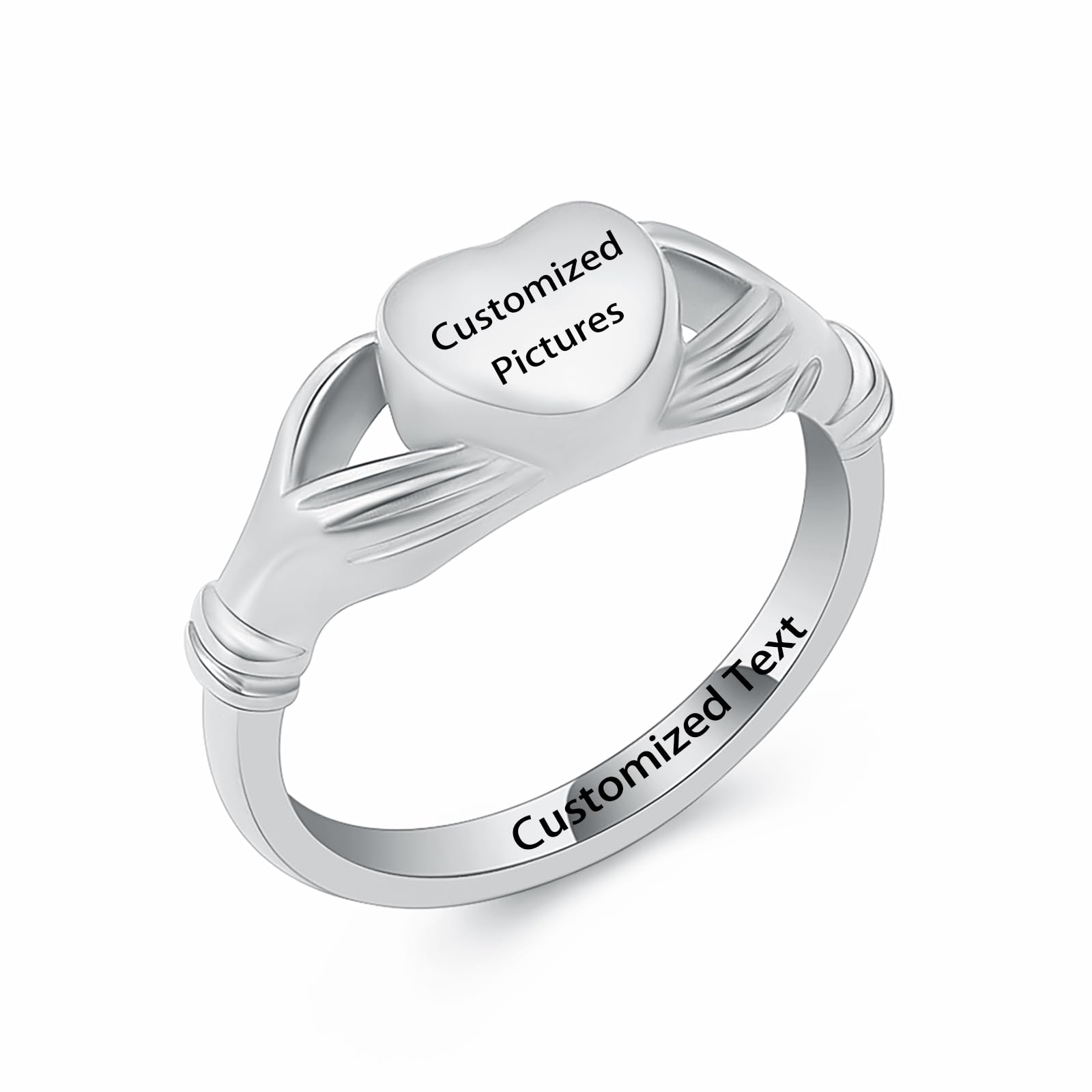 Minicremation Cremation Urn Ring for Ashes for Women Stainless Steel Heart Finger Ring Waterproof Memorial Keepsake Cremation Ring Holds Loved Ones Ashes (Customized Pictures, Customized Pictures)