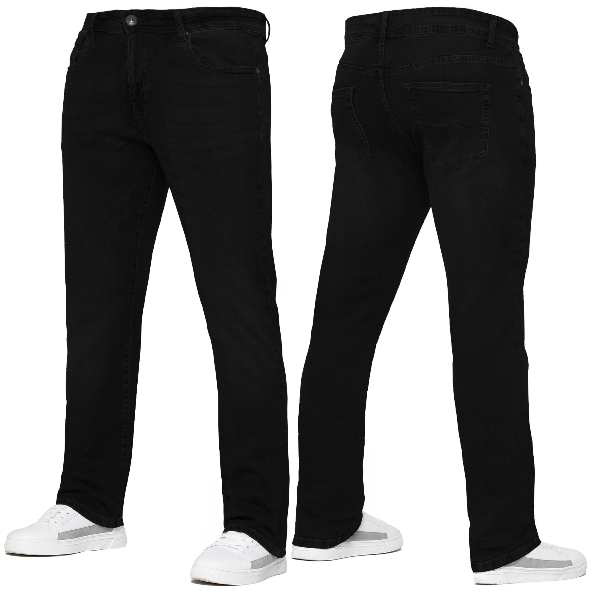 989Zé ENZO Mens Stretch Straight Leg Regular Fit Casual Cotton Classic 5 Pocket Basic Zipper Denim Jeans KZ127 Black 34W / 34L