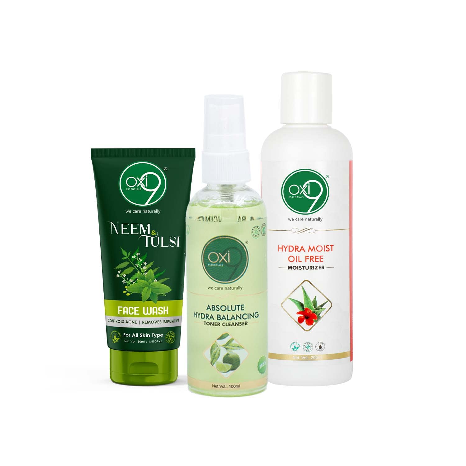 Neem & Tulsi Face Wash 100 gm for purifying skin | fights acne| anti-aging + Absolute Hydra Balancing Toner and Cleanser 100ml + Hydra Moist Oil Free Moisturizer 200ml