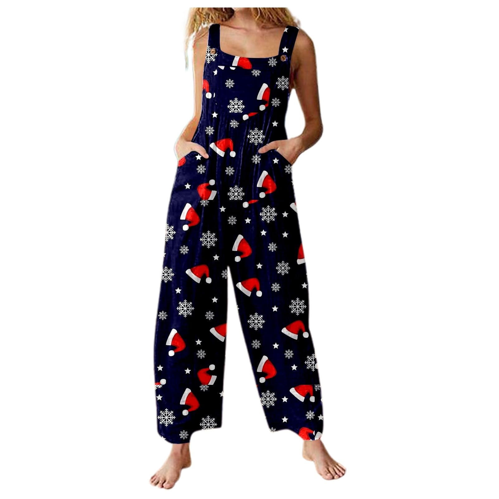 Generisch Jumpsuit Damen Elegant Casual Jumpsuit mit Print, Knopfleiste Trägern – perfekt für festliche Anlässe den Alltag.