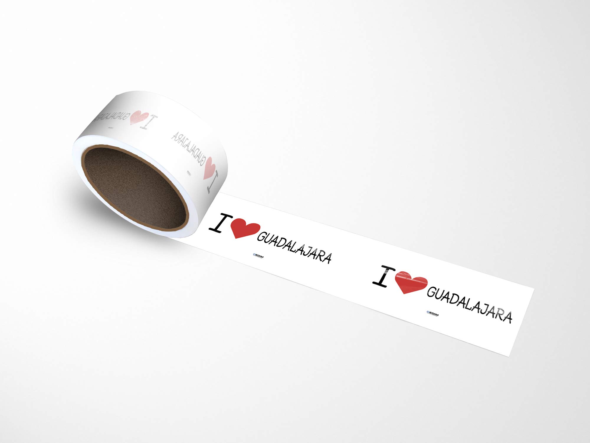 Oedim Rollo Bobina con 1000 Etiquetas de I Love Guadalajara | 9x3,5cm | Fabricadas en Polipropileno Blanco Adhesivo