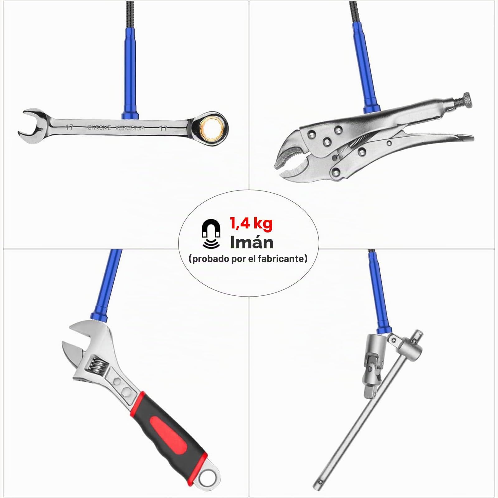 Housolution Recogedor Magnético de Cuatro Garras, Barredora de Recogida de la Manguera Flexible con LED Luz, Herramienta de Ayuda Flexible y Larga para Recolección de Basura - Azul