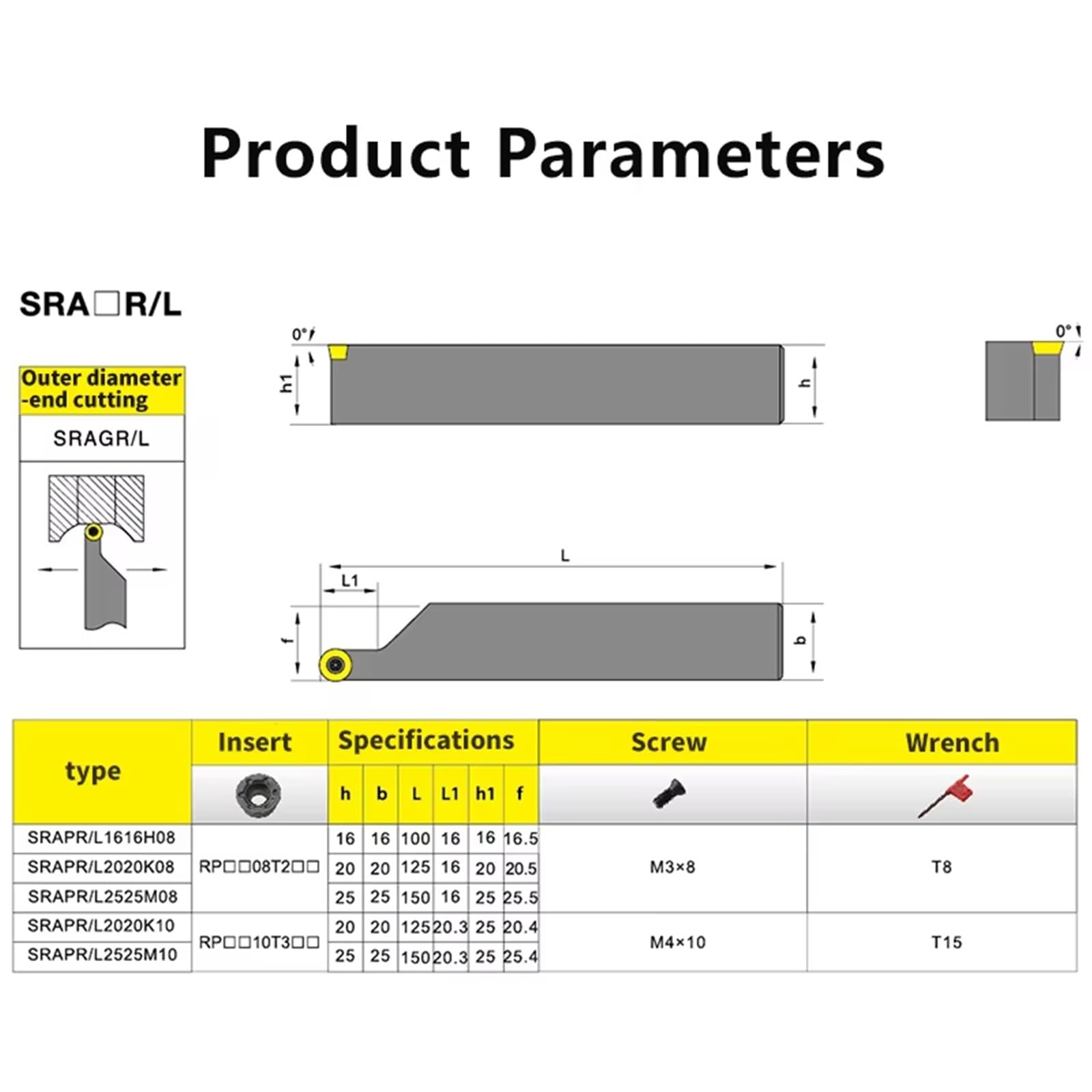SRAPR1616H8 SRAPR2020 SRAPR2525 SRAPR3232 SRAPL1616 SRAPL2020 Portaherramientas externo para torno CNC Barra de corte(SRAPR2525M08T2)