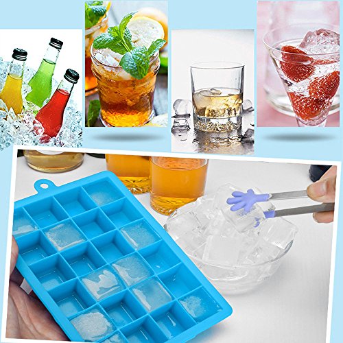 Ice Cube Tray, Silicone Square Ice Trays Easy Release Stackable Ice Cube Mold With Removable Lid, 24 Cavity (2 Pack, Sky Blue) #TOP3