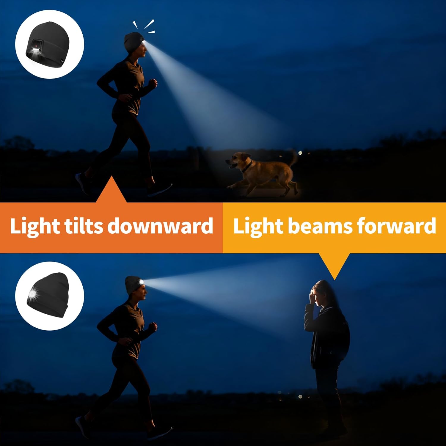 Taximi Led Beanie with Light, USB Rechargeable Headlamp Beanie, Fleece Flashlight Hat for Running, Gift for Men Dad Husband - Image 3