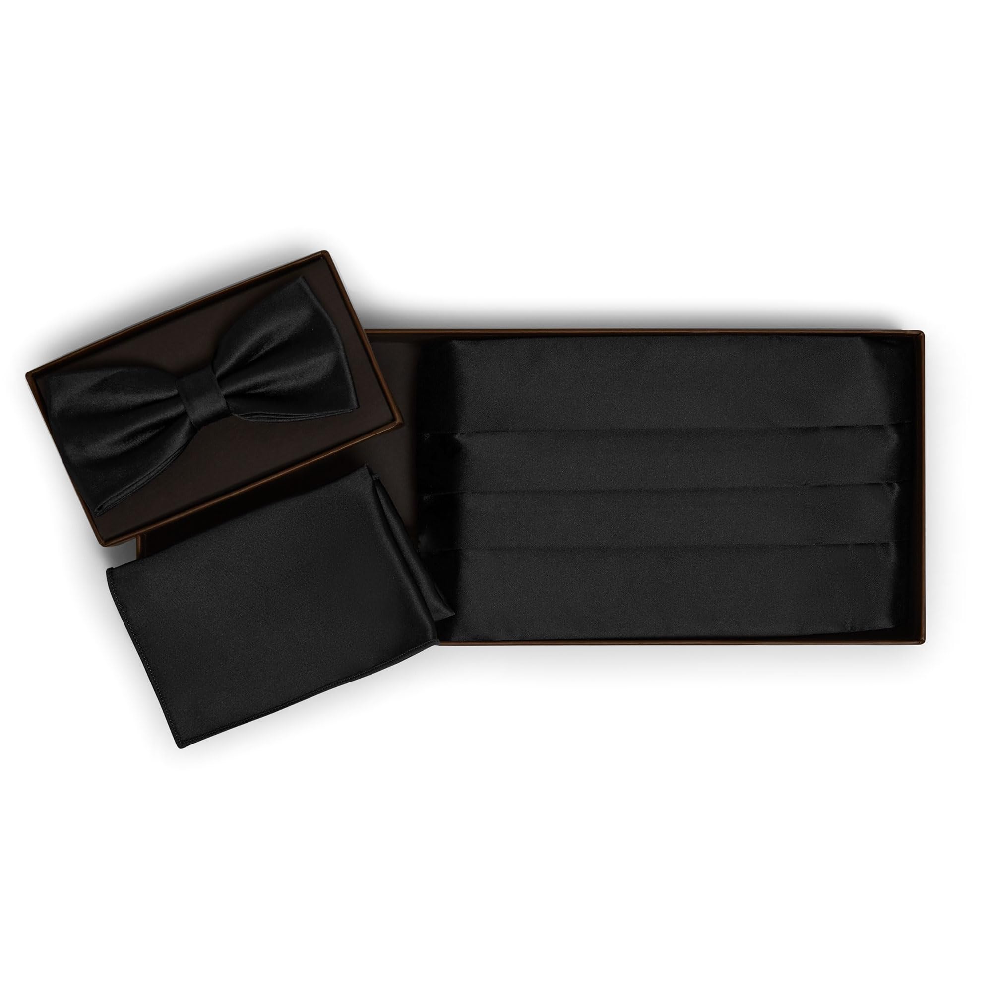 conjunto de accesorios elegantes para caballero de raso: pajaritas hombre, faja y pañuelo de bolsillo, paquete regalo cinturon o fajin de esmoquin con pañuelos y pajarita