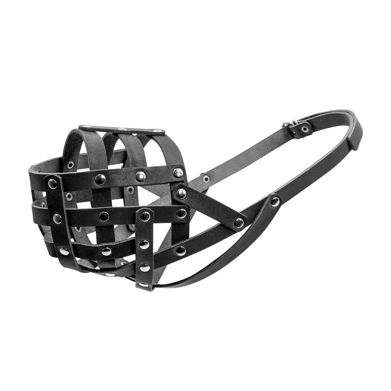 PillowPrim Ledermaulkörbe für Hunde, Verstellbar, Atmungsaktive Haustier Maske Hundetraining, Sicherer, Rottweiler, Pitbull Terrier, Boxer, Amstaff, Schwarz