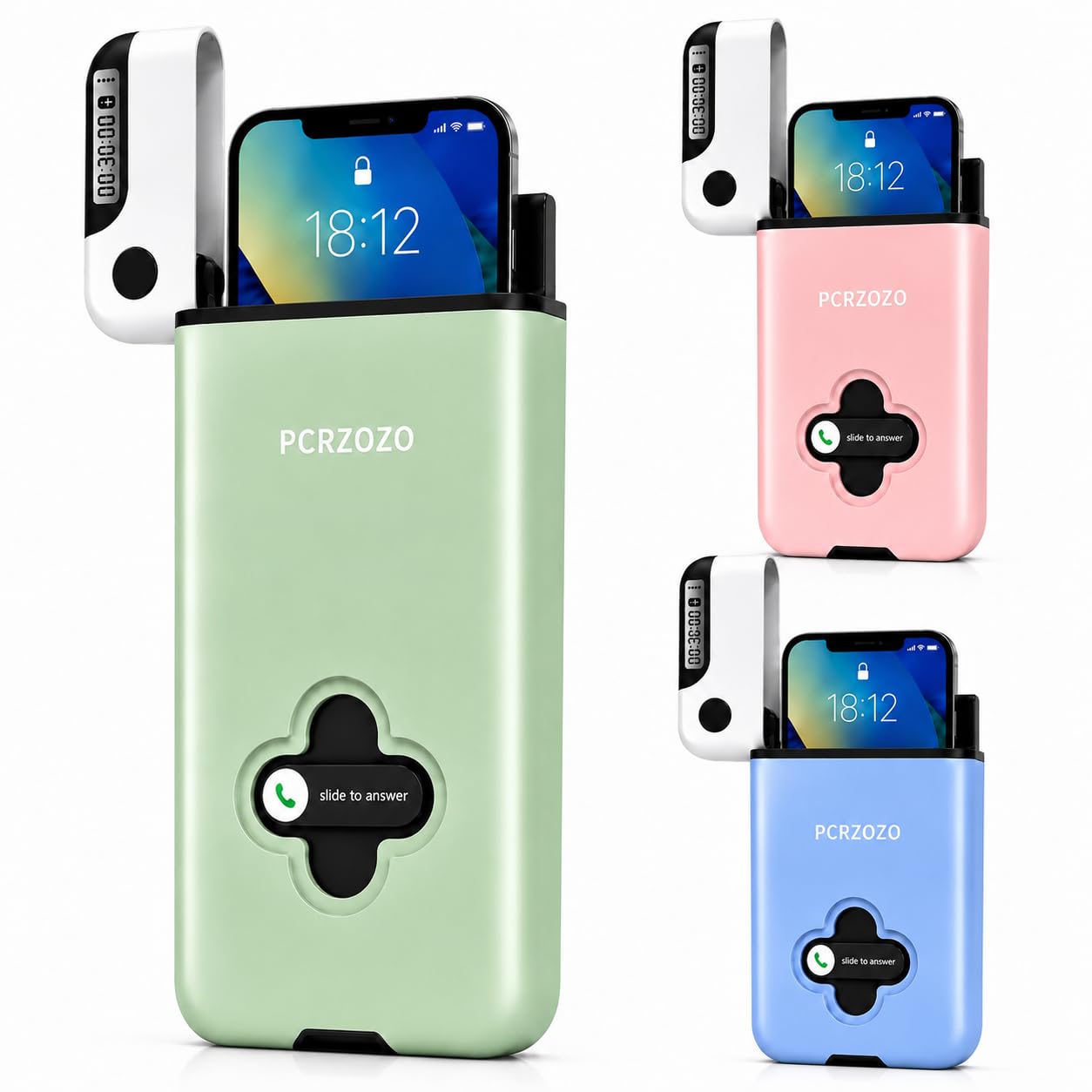PCRZOZO Smart Timed Phone Lock Box with Emergency Call Window, Digital Detox Timer Safe, Phone Locking Container for Focus, Study, Work, Productivity & Screen Time Control (Matcha Green, Pink, Blue)