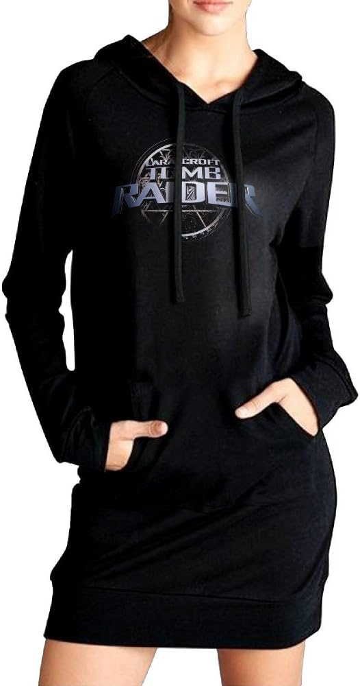 Women Angelina Jolie Lara Croft Tomb Raider Long Sleeve Sweatshirt Pockets Hoodie Dress