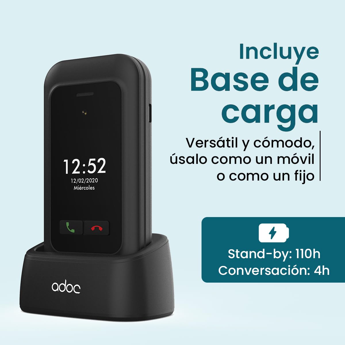 ADOC SC01 Teléfono Móvil 4G de Tapa para Personas Mayores, 2 Pantallas, Bluetooth, Wi-Fi, Linterna y Radio Teclas e Iconos Grandes, Botón SOS, Fácil Uso, 3 Memorias Directas. Compatible con audífonos.