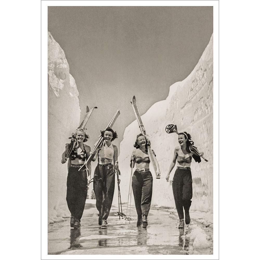 Vintage Ski World Babes, Sun, Snow and Skiing, 1940s Ski Photo Poster Lodge Decor Wall Art, Sepia - 11 x 14 in. Available in 2 sizes and Black & White