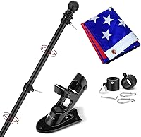 Vista 1 de Yeesun Mástil de bandera para casa con bandera estadounidense de 3 x 5, montaje en pared de 6 pies con soporte para porche del hogar, decoración al