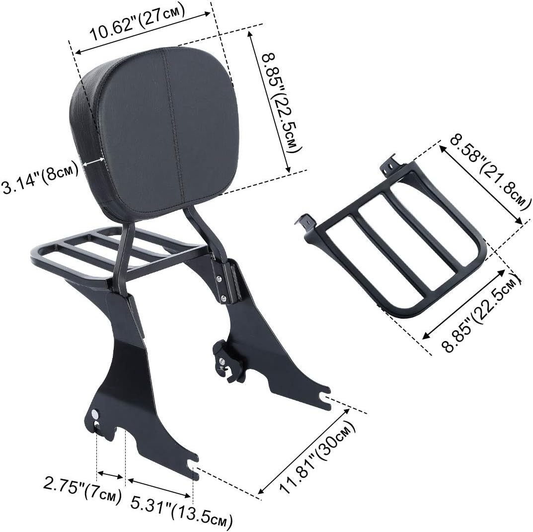 TCT-MOTORPARTS Backrest Sissy Bar & Luggage Rack Fits for Harley Sportster XL 883 1200 Custom 2004-2022