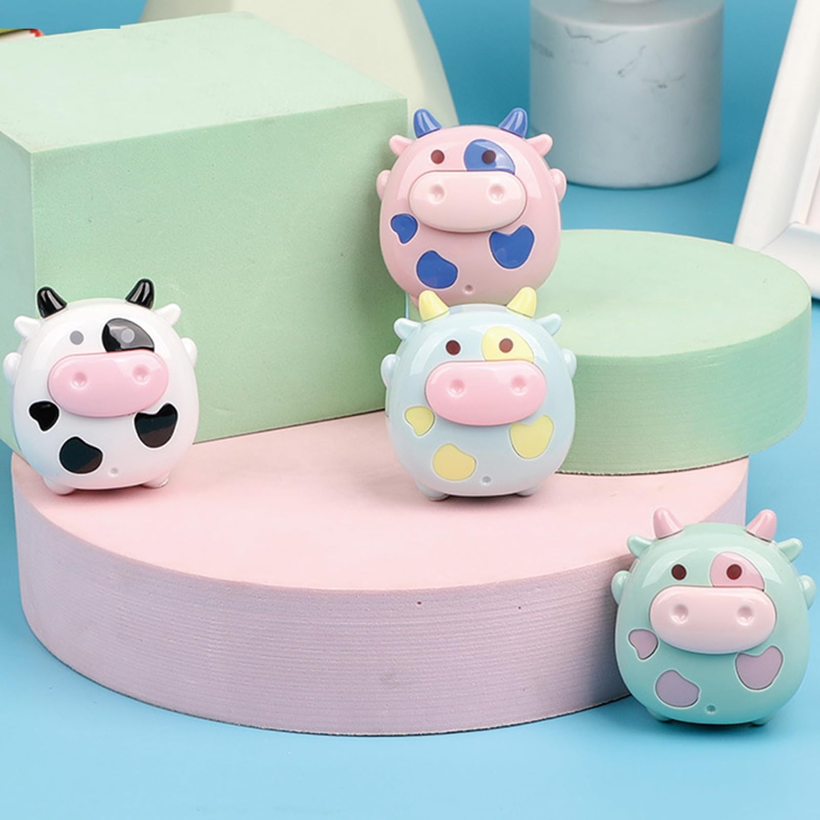 4 Pcs Cute Kawaii PVC Sharpener - Cartoon Cow Design - Small Manual Pencil Sharpener - School & Office Supplies (4 Pcs)