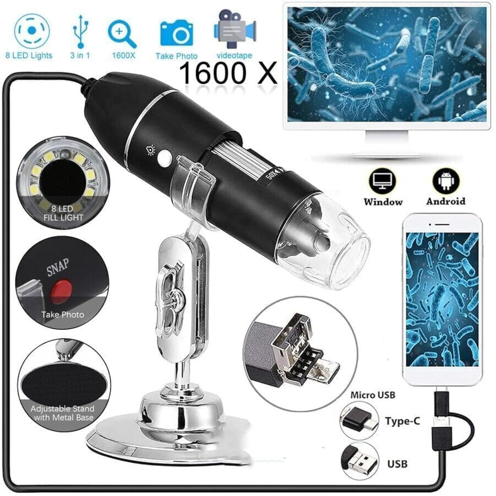 2K HD USB Digital Microscope for Android Cellphone and Tablet