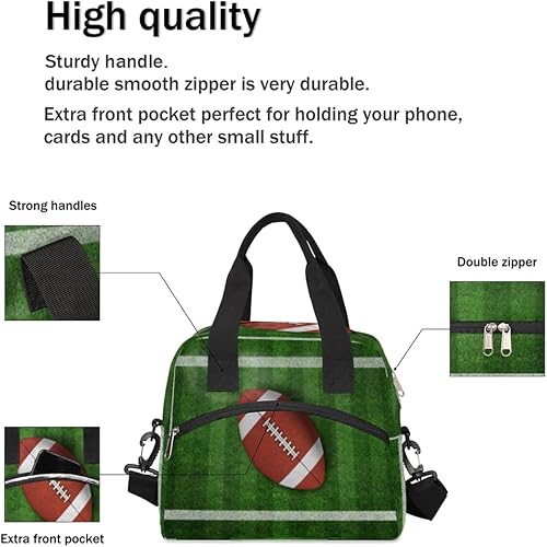 Miniatura 5 de Bolsa de almuerzo con temática de fútbol americano para mujeres y hombres, reutilizable, bolsa enfriadora para adultos, bolsa de almuerzo a prueba