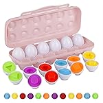Hhyn Color Shape Matching Eggs for Toddlers, Preschool Learning Educational Sorting Easter Eggs Toys Gift Recognition Skills for Kids Boys Girls with Pink Eggs Holder, 12 Eggs