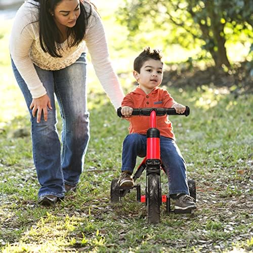 GYMAX 2 in 1 Kids Trike, Folding Baby Tricycle with Detachable Pedals and PU Seat, 3 Wheels Toddler Bike for 1-4 Years Old Boys Girls (Red)