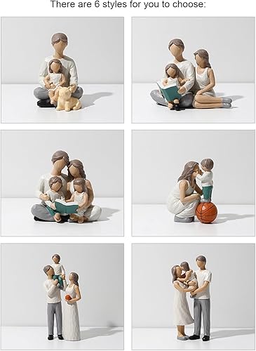 Miniatura 3 de Waowumar Familia de 3 figuritas decorativas de resina para la familia, escultura familiar para padres e hijas, regalos para decoración del hogar