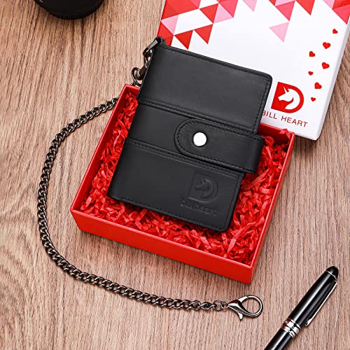 Image of bill heart Chain Wallets for Men, RFID Blocking Genuine Leather Wallets with Anti-Theft Chain