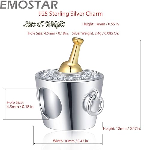 Miniatura 4 de EMOSTAR Juego de dijes de tazas para pulseras de bricolaje, dijes de cubo de hielo champán y dijes de copa de vino, juego de joyas en plata de ley