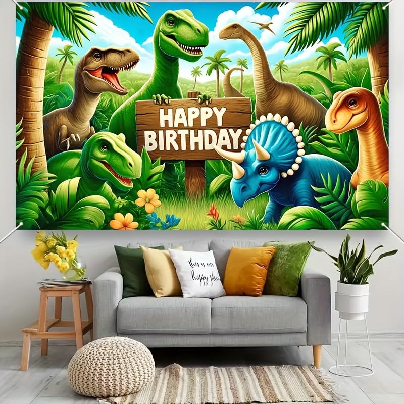 Image of Blissyard Happy Birthday Banner 71x43 Inch Dinosaur Party Supplies | Happy Birthday Decorations with Dinosaur Theme for Party Background Decoration for Boys