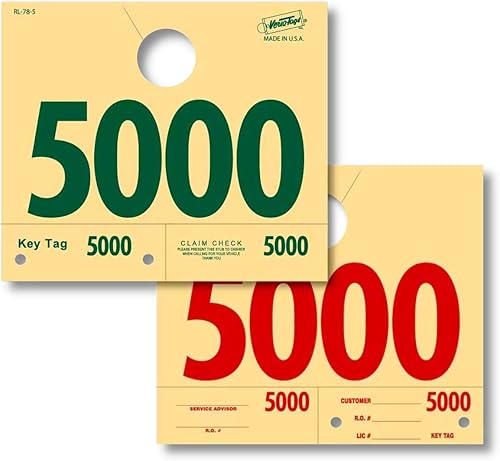 1000 números de envío de servicio automotriz Etiquetas colgantes de espejo numeradas 5000-5999 RL78 Estilo Rojo Verde Números de envío de servicio