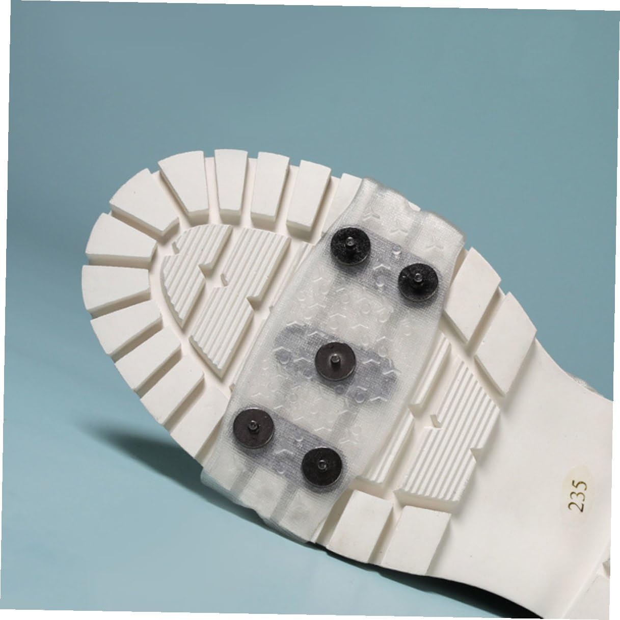 Ciieeo Ice Cleats Non-Skid Shoe Covers with 5-Spike Crampon Spikes for Boots, White Snow Grippers for Outdoor Winter Hiking, Fits US Size 12-14 (EU 30-46), Anti-Slip Traction Crampons