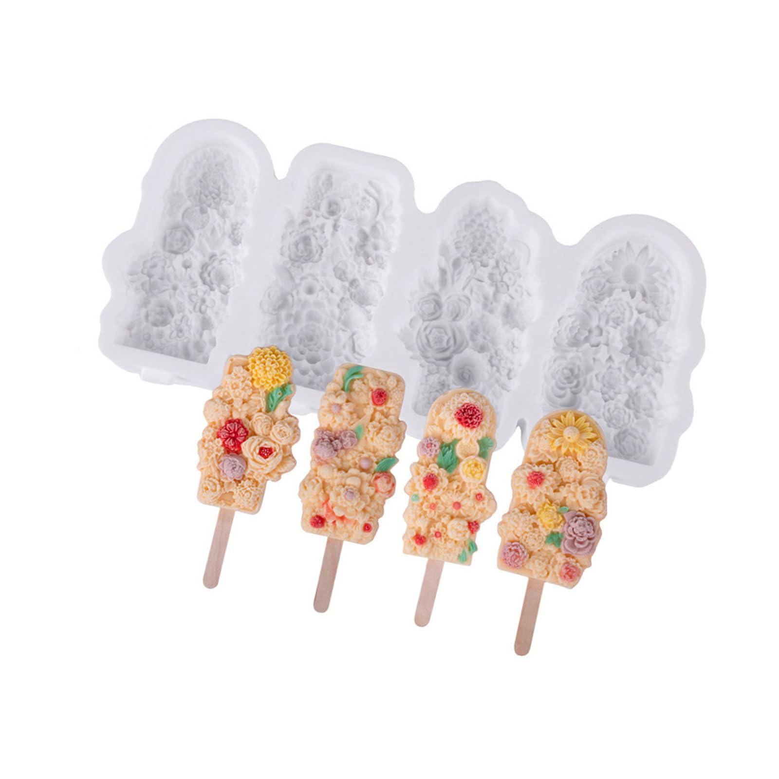 Buxuaaaa Silicone Popsicles Molds Flower Shape Ices Cream Molds Popsicles Maker Kitchen Tool Cake Candy Candy Mold Enduring Flower Shape Ices Cream