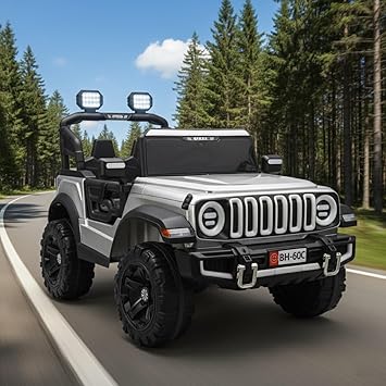 Kids Thar 12V Electric Ride On Jeep for Kids with Remote Control, Music and Light1-6 Yrs Car Battery Operated Ride On (Grey)