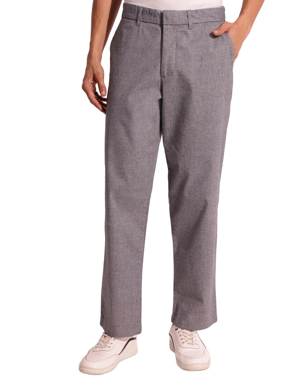 Blue Cotton Blend Straight Fit Regular Pants-image-7