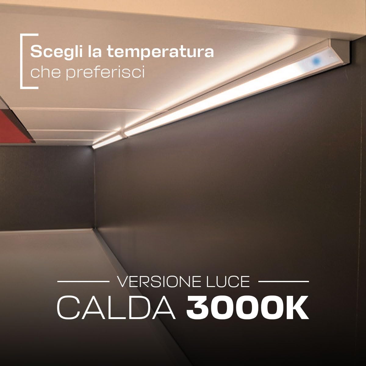 Barretta a Led Angolare con Misura Personalizzabile da 30cm a 200cm - Lampada LED per sottopensili piano cottura scrivania e piano di lavoro - Dimmerabile (180 cm, Luce Naturale 4000K)