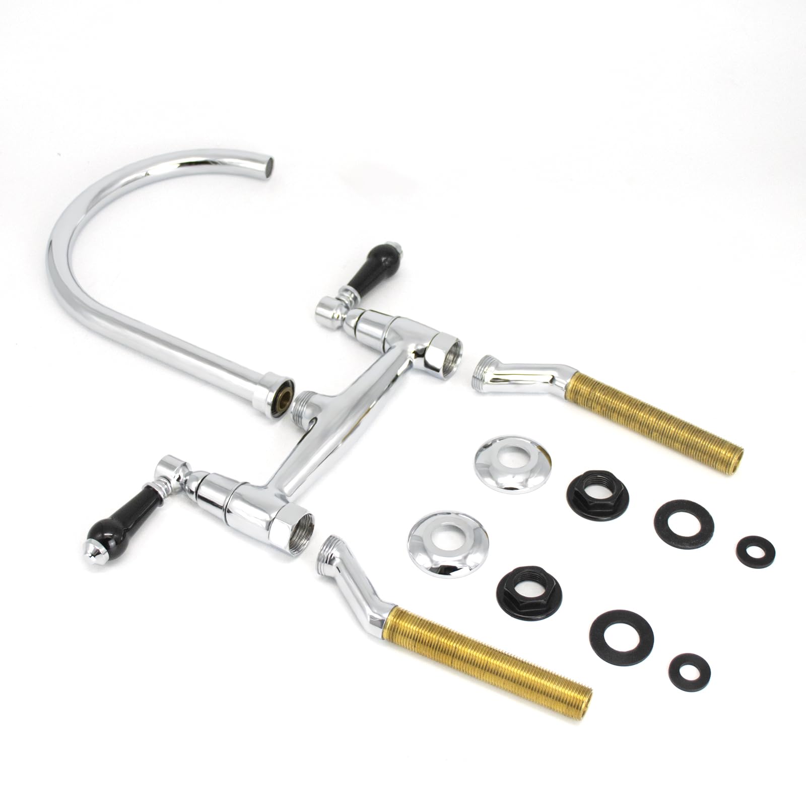 JASSFERRY Robinet mitigeur traditionnel en céramique noire avec poignées à levier montées sur le plateau monobloc classique 2 trous pour évier de cuisine chromé avec bec pivotant