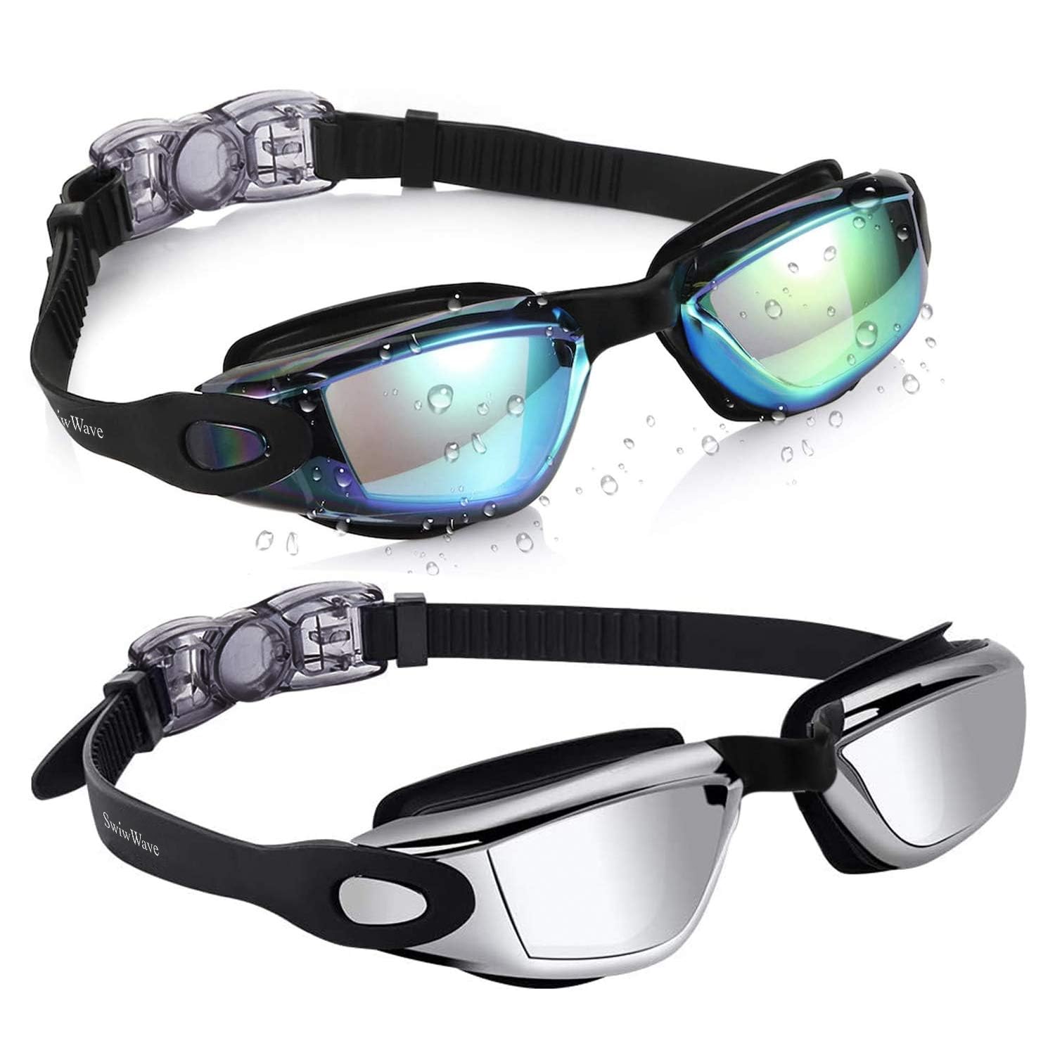 SwiwWave Swimming Goggles 2 Pack for Kids 3-14, No Leak with Storage Case