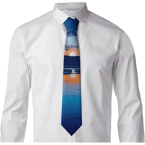 Classic Men's Silk Tie Blue Sunset Necktie Skinny Neck Ties Formal Neckties for Wedding/Business/Casual