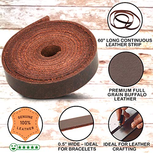 Leather Strap - Full Grain Buffalo Leather Strips For Crafts – Brown Leather Straps Ideal For Arts And Crafts, Tooling, Jewelry, Diy Home Decor, & More - Durable Tooling Leather Strip (0.5" X 60") #TOP1