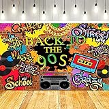 🎸【Moda vintage】Tela de fondo vintage con un diseño vibrante de los años 90, elementos coloridos y disco, retro, elegante y juvenil, es el telón de fondo perfecto para sesiones de fotos, por lo que su fiesta de los 90 será una actividad impresionante y profunda.