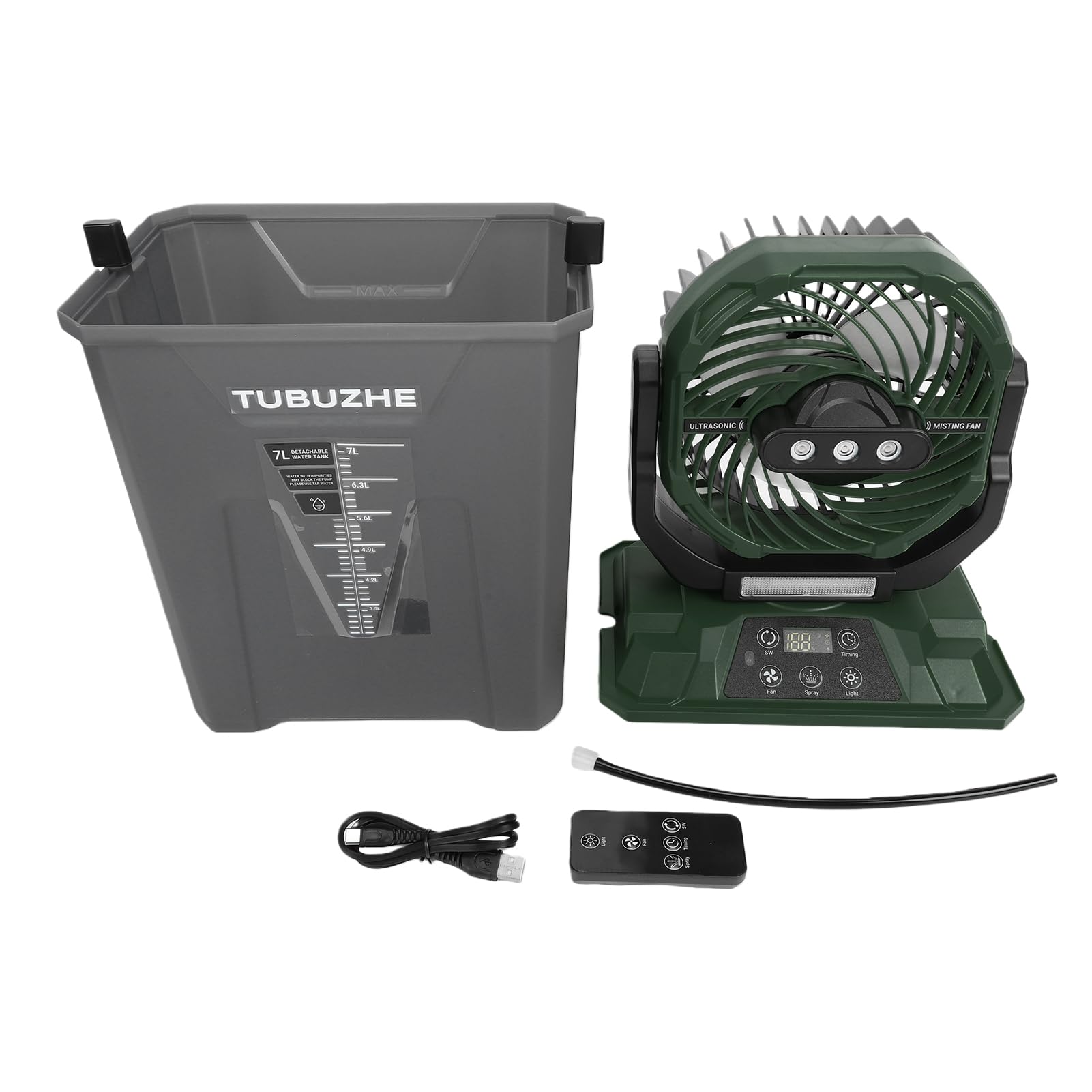 LICAEVEY Ventilador Nebulizador Portátil con Cubo de Agua de 7 Litros (GREEN)