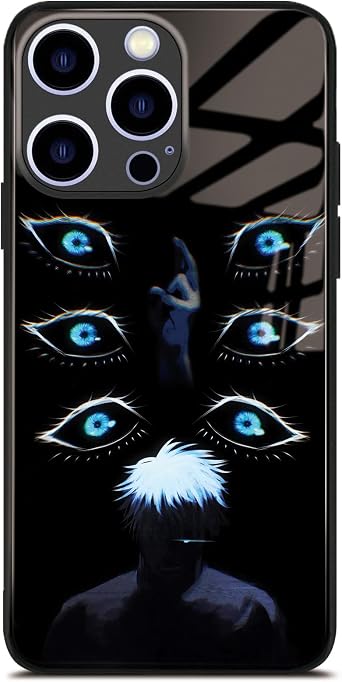 Six Eyes Manga Art Phone Case for iPhone 16 Pro Max, 9H Glass Aesthetic