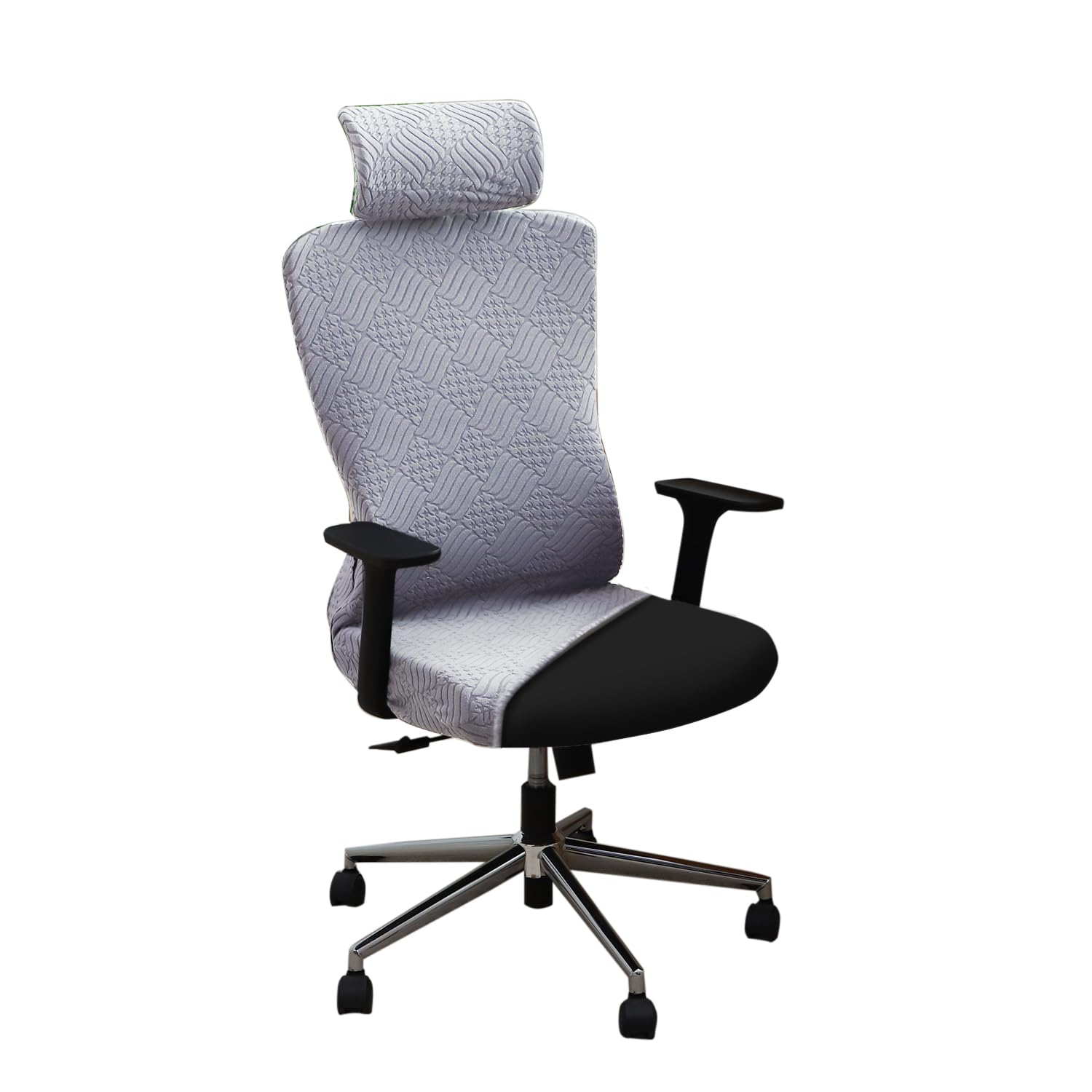 HOKIPO Office Chair Cover with Headrest (High-Back) – 170 GSM Stretch Jacquard – Washable, Anti-Slip Fit for Ergonomic Mesh Office Chairs, Light Grey (AR-6220-LGRY)