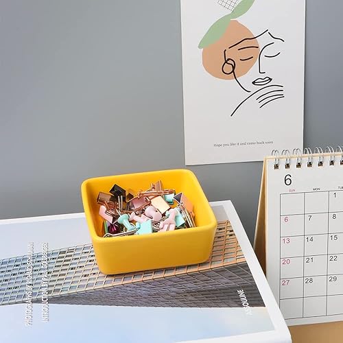Miniatura 3 de MEI YI TIAN Soporte de clip de papel de cerámica cuadrado amarillo dispensador de clips de papel para escritorio lindo clip de oficina soporte para