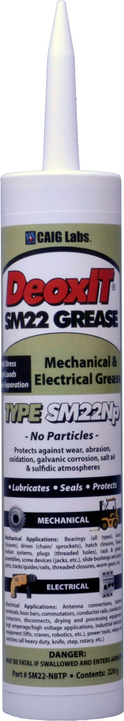 CAIG Labs, DeoxIT SM22-N8TP, Lithium Grease, No Particles, 226g Cartidge Tube, Pack of 6