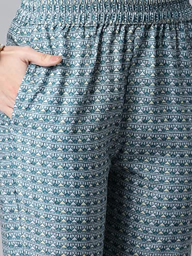 Image of ANNI DESIGNER Women's Cotton Blend Printed Straight Kurta With Pant