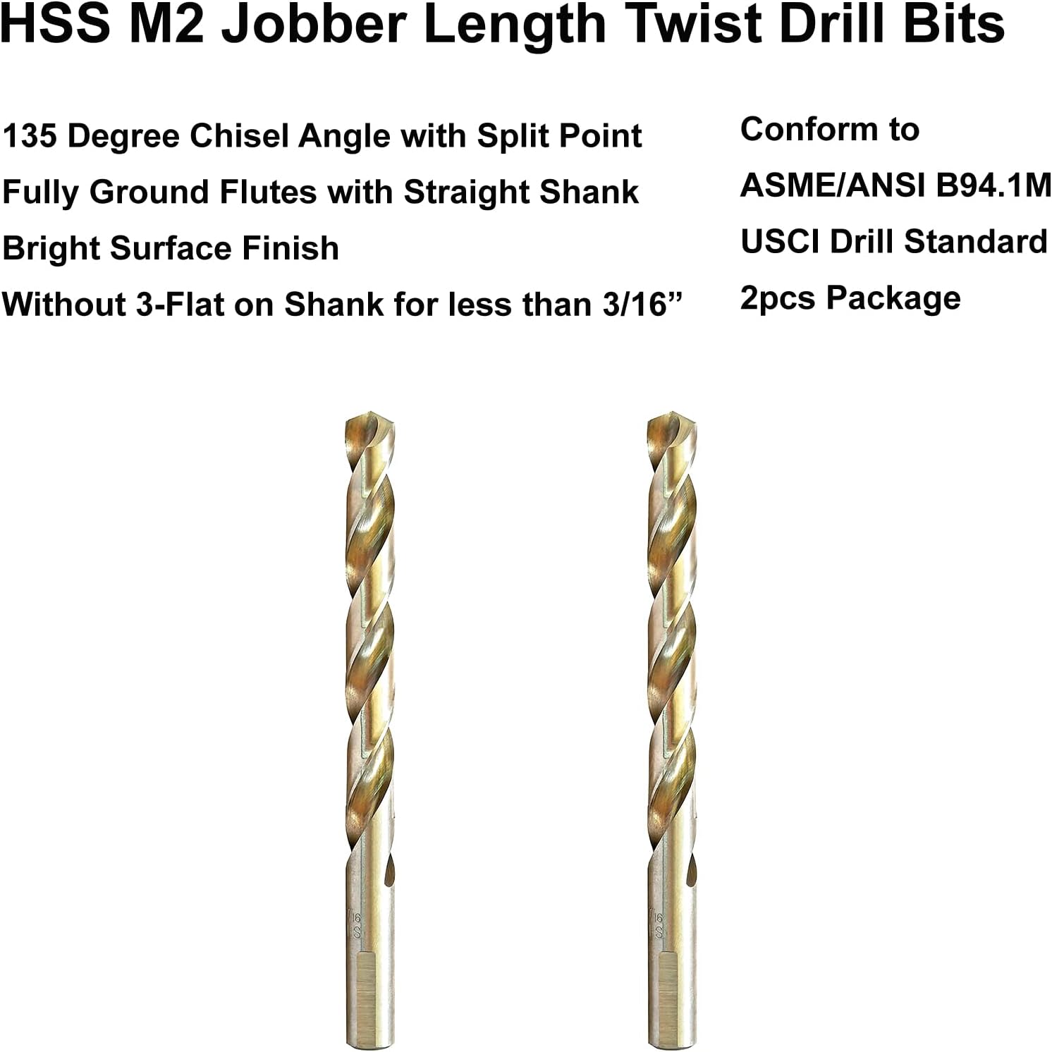 MAXTOOL 15/64" 2pcs Identical Jobber Length Drills HSS M2 Twist Drill Bits Fully Ground Bright 3-Flat Straight Shank Drills; JBF02W13R15P2
