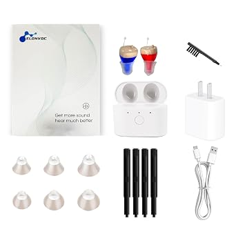 Rechargeable Hearing Aids for Seniors, Invisible Digital Hearing Amplifiers, 12-Channel OTC Hearing Amplifier with Noise Cancelling Hearing Aids Accessories Pair (Blue and Red)