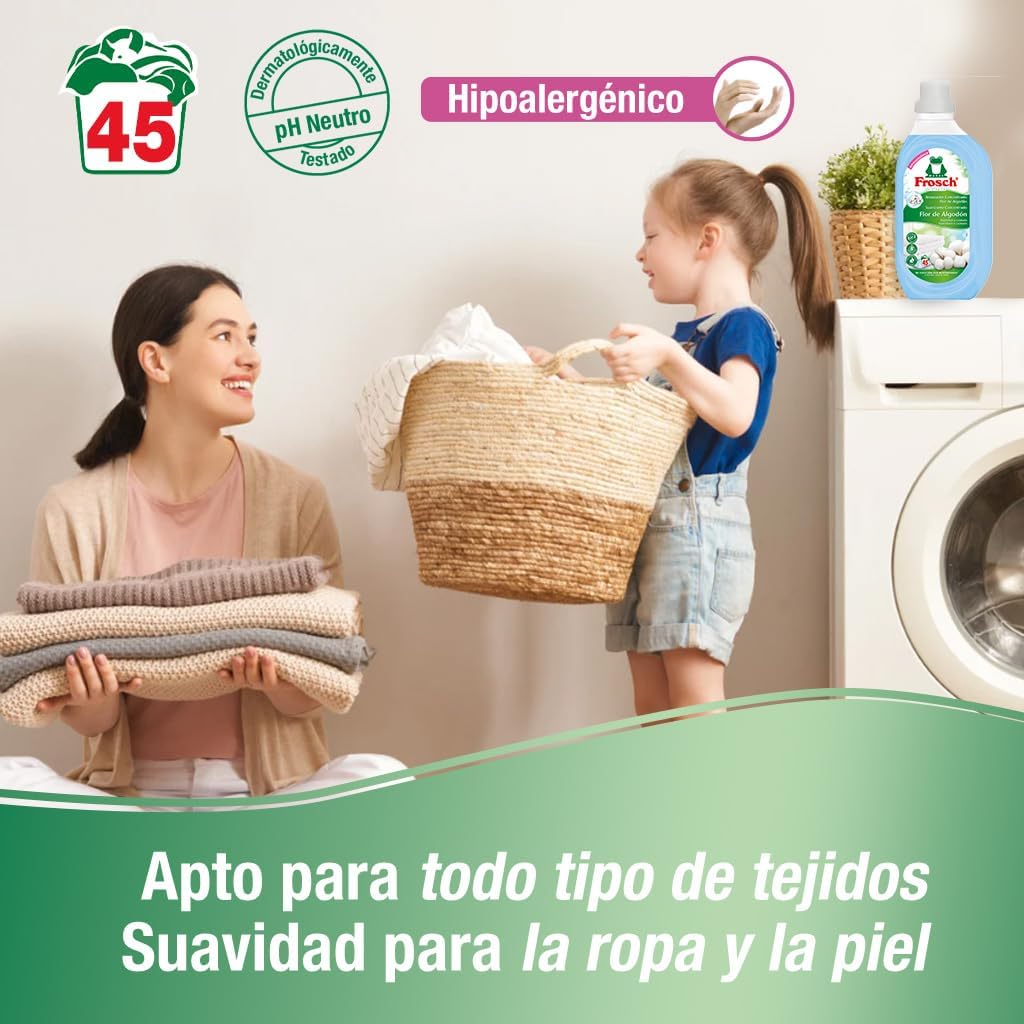 Frosch - Suavizante Concentrado Liquido Ecológico Flor de Algodón para Lavadora, Apto para Ropa Blanca y de Color, Producto Hipoalergénico y Ecológico - 900 ml - Imagen 5