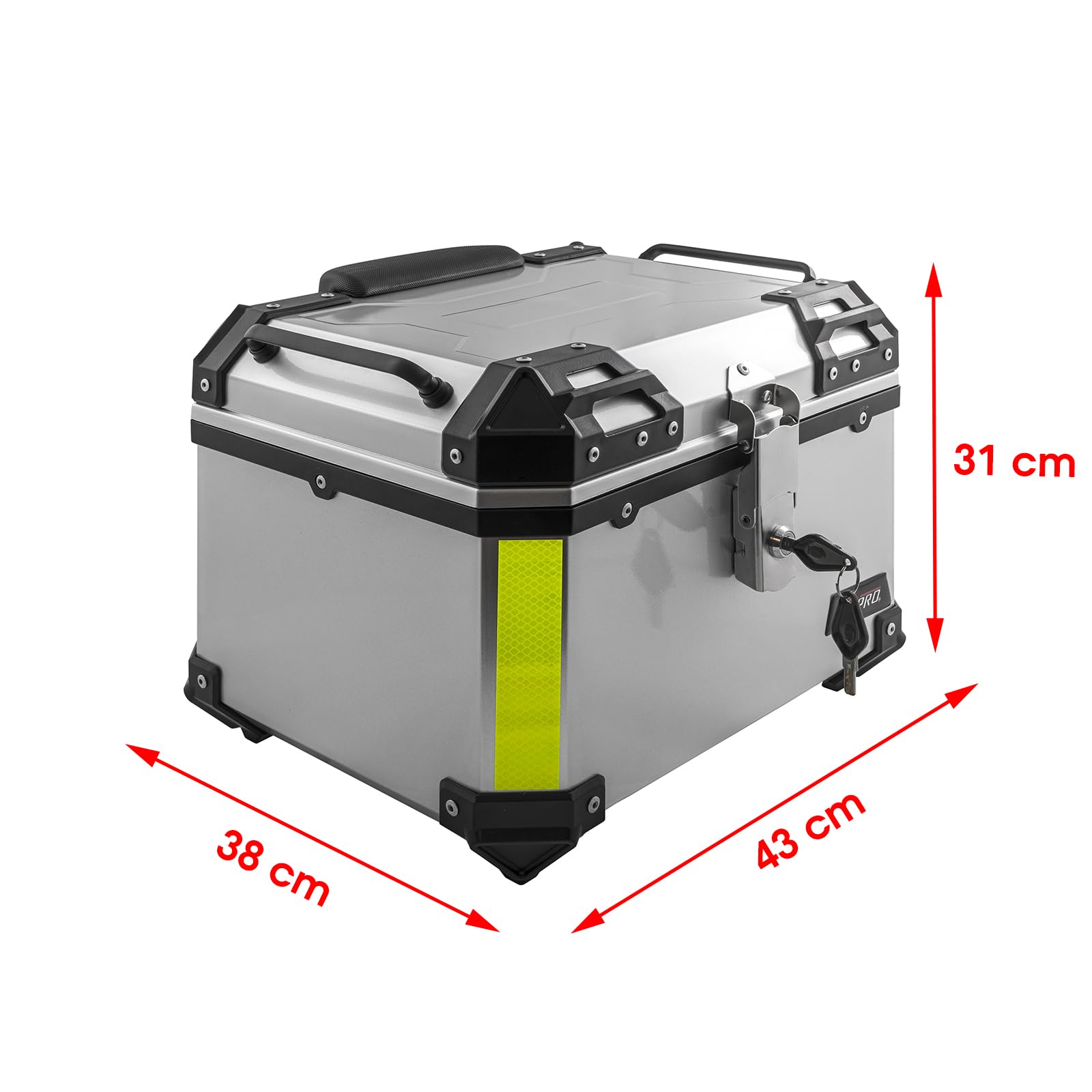 A-Pro Baúl para moto universal, 46 L, para scooter, rígido, reflectante, placa plateada