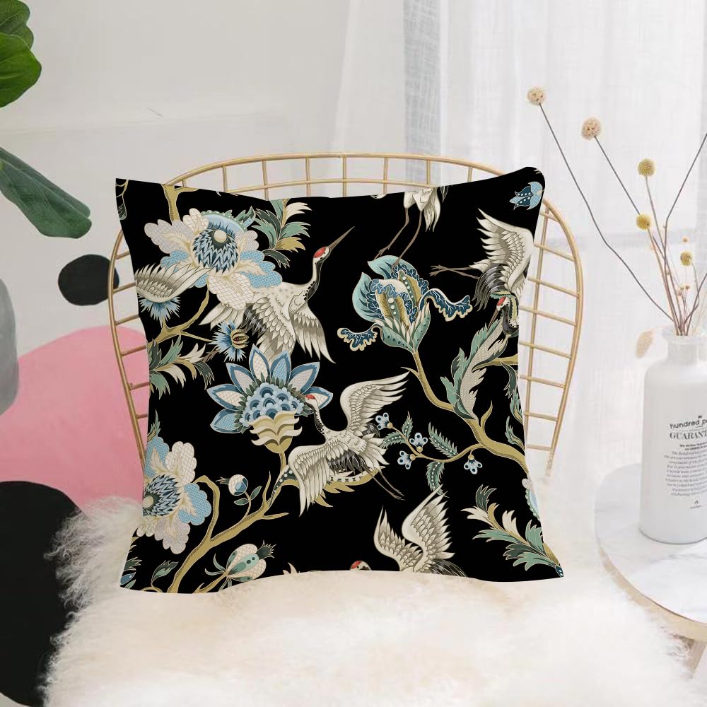 HYMSXW Cushion Cover,Throw Pillow Case Home Decorative for Living Room Bedroom Sofa Chair 20X20 Inch,with ethnic Japanese ornament elements and cranes. Folk flowers and leaves for,Pillowcase 50X50cm